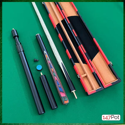 57" Snooker/Pool Cue + Case + 2x Extensions Bundle :: Multicolour