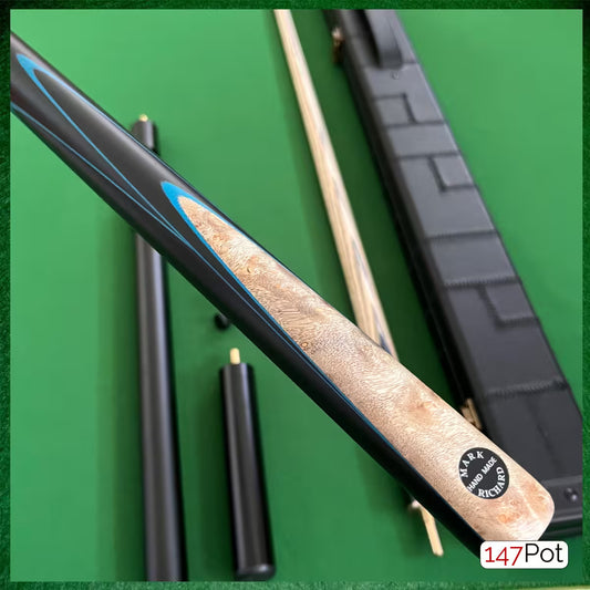 58" Snooker/Pool Cue + Case + 2x Extensions Bundle :: Laos Burl + Blue
