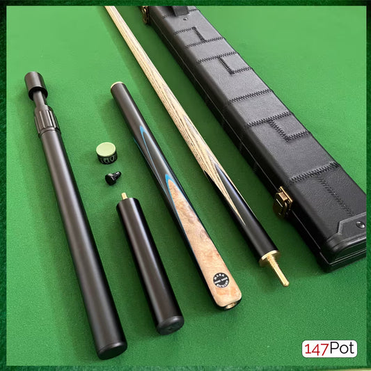 58" Snooker/Pool Cue + Case + 2x Extensions Bundle :: Laos Burl + Blue