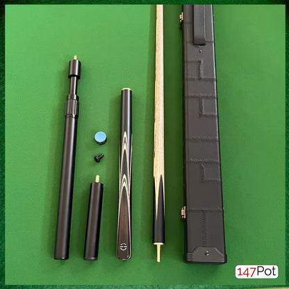 58" Snooker/Pool Cue + Case + 2x Extensions Bundle :: Premium Ebony White