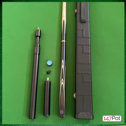 58" Snooker/Pool Cue + Case + 2x Extensions Bundle :: Premium Ebony White