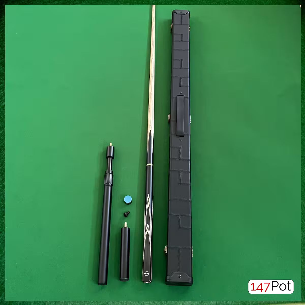 58" Snooker/Pool Cue + Case + 2x Extensions Bundle :: Premium Ebony White