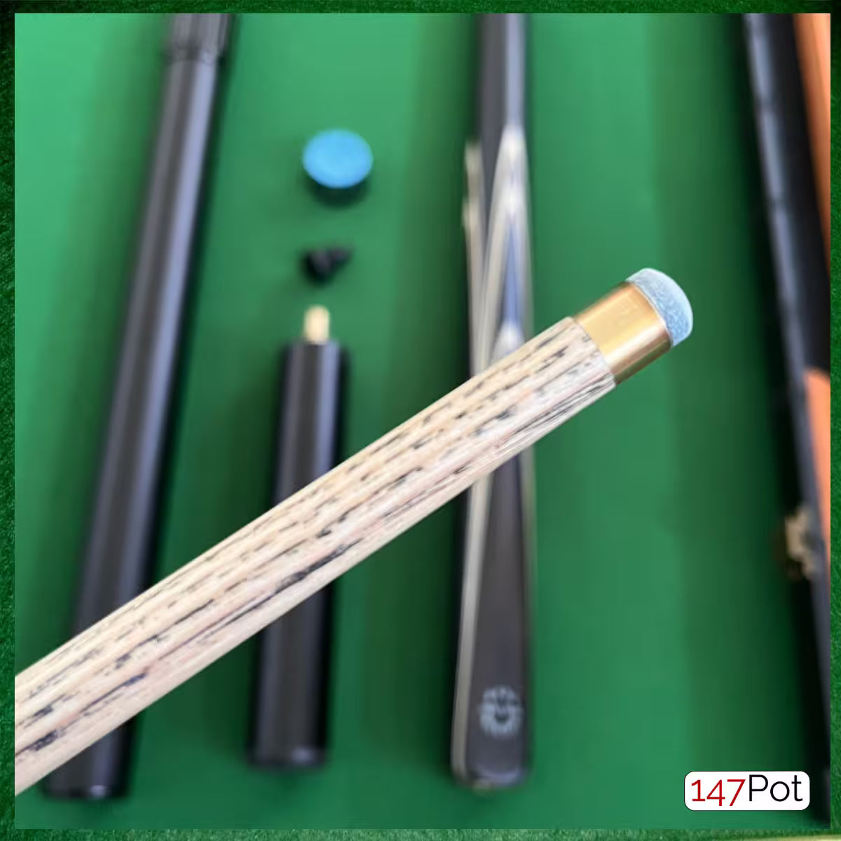 58" Snooker/Pool Cue + Case + 2x Extensions Bundle :: Premium Ebony White