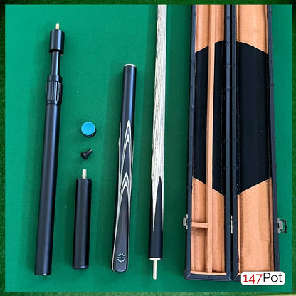 58" Snooker/Pool Cue + Case + 2x Extensions Bundle :: Premium Ebony White