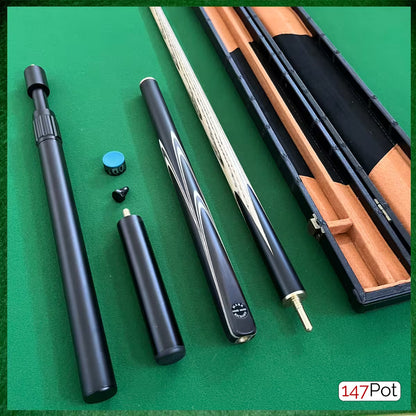 58" Snooker/Pool Cue + Case + 2x Extensions Bundle :: Premium Ebony White