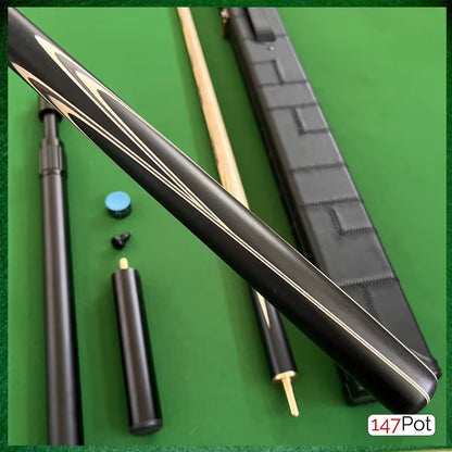 58" Snooker/Pool Cue + Case + 2x Extensions Bundle :: Premium Ebony White