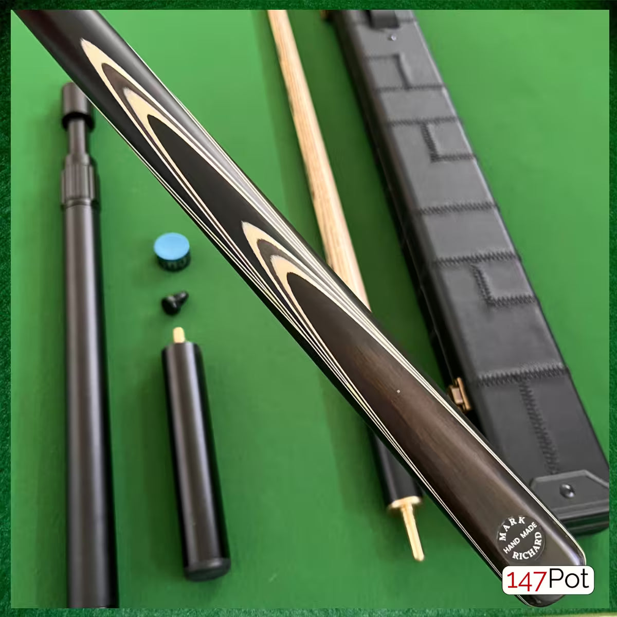 58" Snooker/Pool Cue + Case + 2x Extensions Bundle :: Premium Ebony White