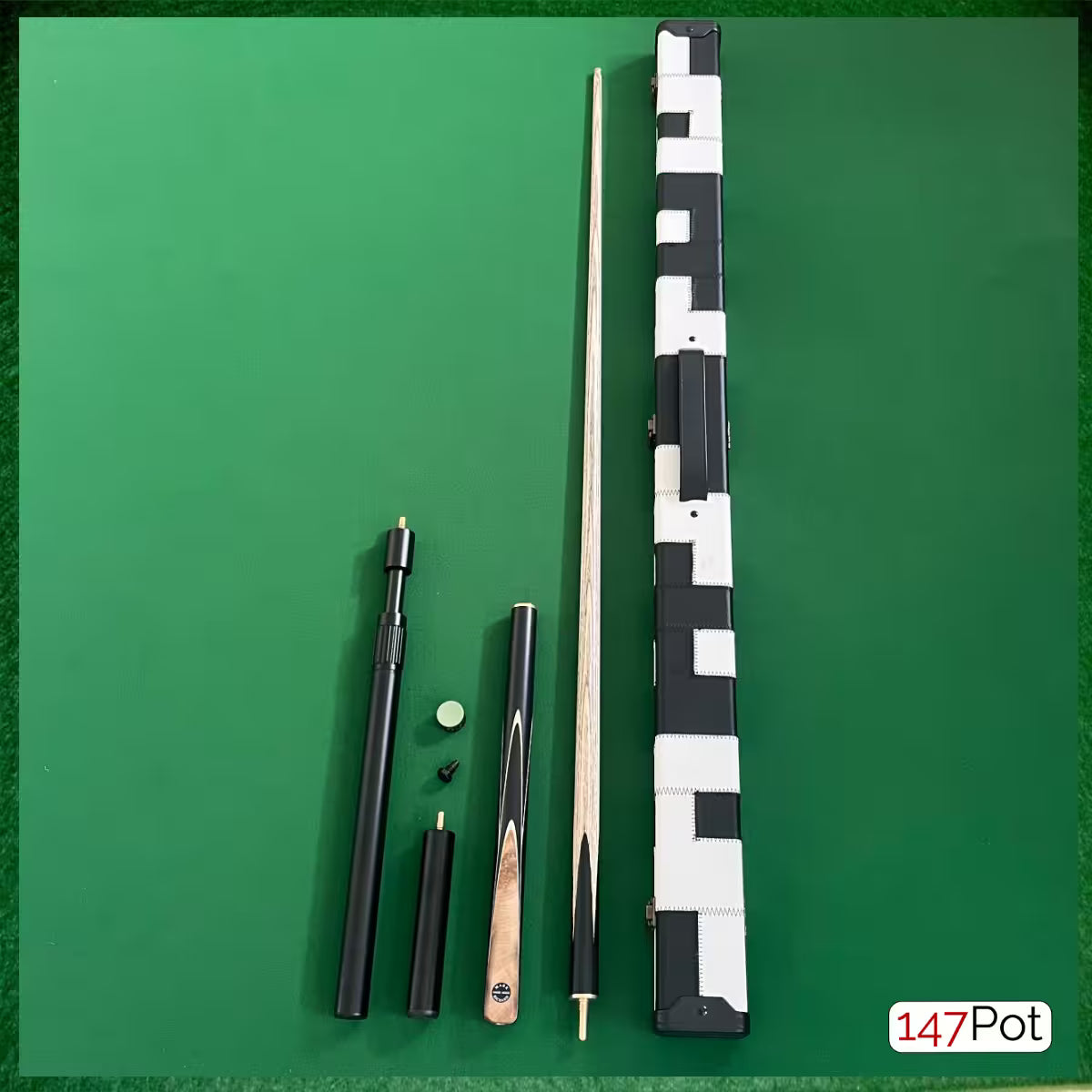 58" Snooker/Pool Cue + Case + 2x Extensions Bundle :: Burl Spliced Style