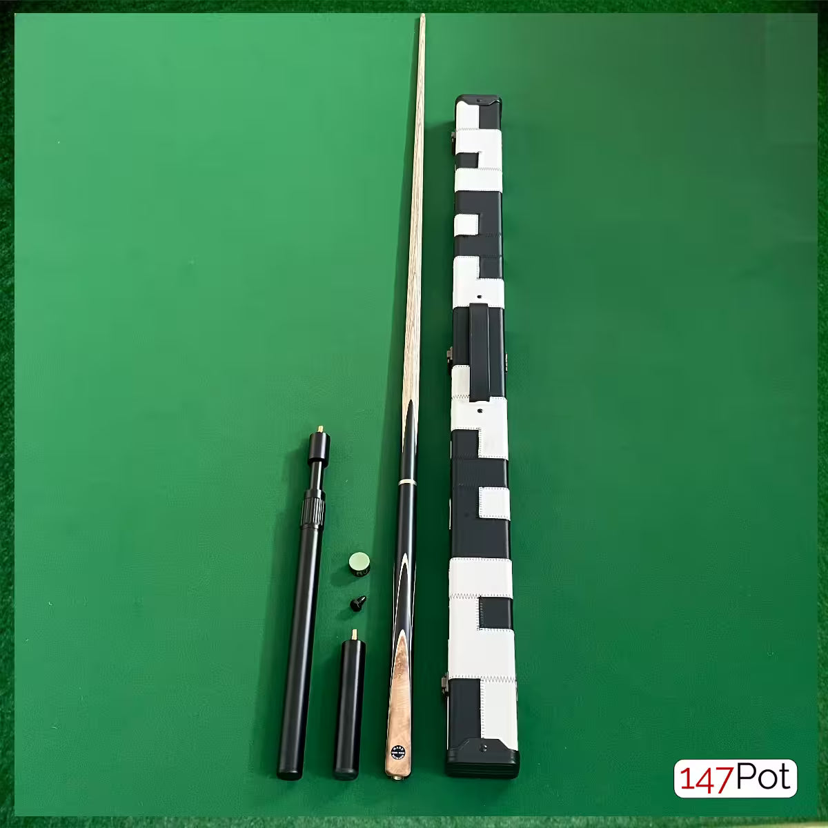 58" Snooker/Pool Cue + Case + 2x Extensions Bundle :: Burl Spliced Style