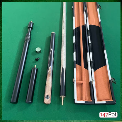 58" Snooker/Pool Cue + Case + 2x Extensions Bundle :: Burl Spliced Style
