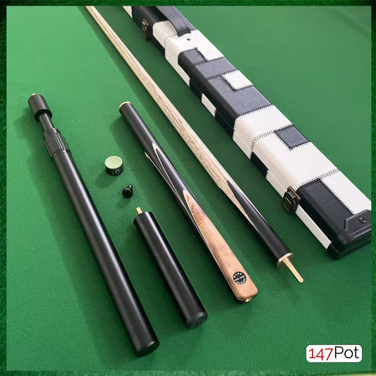 58" Snooker/Pool Cue + Case + 2x Extensions Bundle :: Burl Spliced Style