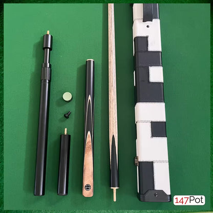 58" Snooker/Pool Cue + Case + 2x Extensions Bundle :: Burl Spliced Style