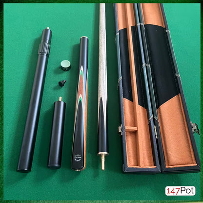58 Inch Snooker/Pool 3/4 Jointed Ash Cue - 9.5mm Tip - Hard Case - 2x Extensions Bundle :: Emerald Green Arrows