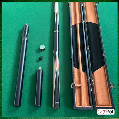 58 Inch Snooker/Pool 3/4 Jointed Ash Cue - 9.5mm Tip - Hard Case - 2x Extensions Bundle :: Emerald Green Arrows
