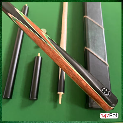 58 Inch Snooker/Pool 3/4 Jointed Ash Cue - 9.5mm Tip - Hard Case - 2x Extensions Bundle :: Emerald Green Arrows