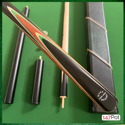 58 Inch Snooker/Pool 3/4 Jointed Ash Cue - 9.5mm Tip - Hard Case - 2x Extensions Bundle :: Emerald Green Arrows