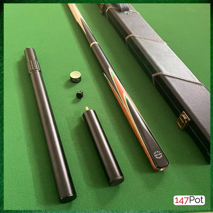 58 Inch Snooker/Pool 3/4 Jointed Ash Cue - 9.5mm Tip - Hard Case - 2x Extensions Bundle :: Emerald Green Arrows
