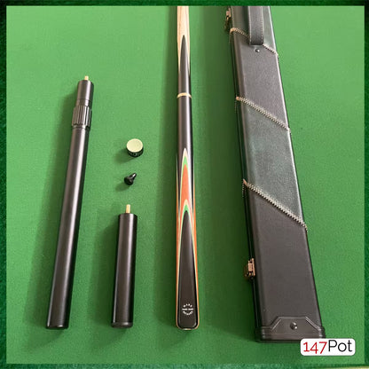 58 Inch Snooker/Pool 3/4 Jointed Ash Cue - 9.5mm Tip - Hard Case - 2x Extensions Bundle :: Emerald Green Arrows