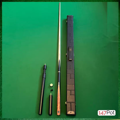 58" Snooker/Pool 3/4 Jointed Ash Cue - 9.5mm Tip - Hard Case - 2x Extensions Bundle :: Burl Chestnut Inlay