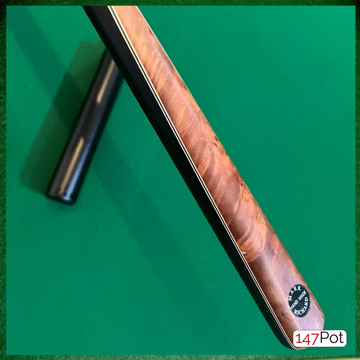 58" Snooker/Pool 3/4 Jointed Ash Cue - 9.5mm Tip - Hard Case - 2x Extensions Bundle :: Burl Chestnut Inlay