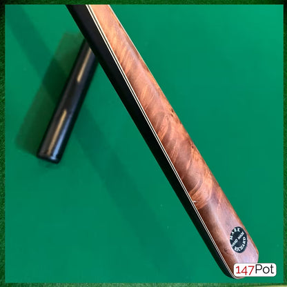 58" Snooker/Pool 3/4 Jointed Ash Cue - 9.5mm Tip - Hard Case - 2x Extensions Bundle :: Burl Chestnut Inlay