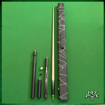 58 Inch Snooker/Pool 3/4 Jointed Ash Cue - 9.5mm Tip - Hard Case - 2x Extensions Bundle :: Premium Ebony White