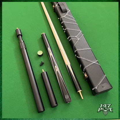58 Inch Snooker/Pool 3/4 Jointed Ash Cue - 9.5mm Tip - Hard Case - 2x Extensions Bundle :: Premium Ebony White