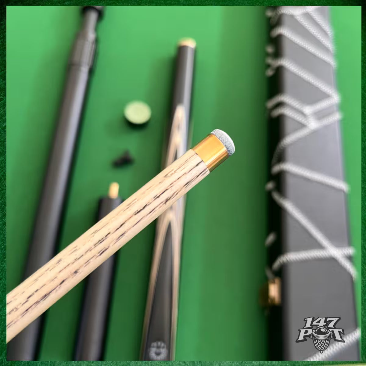 58 Inch Snooker/Pool 3/4 Jointed Ash Cue - 9.5mm Tip - Hard Case - 2x Extensions Bundle :: Premium Ebony White