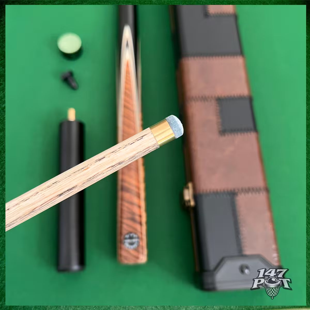 58" Snooker/Pool Cue + Case + 2x Extensions Bundle :: Premium Dark Tan Style