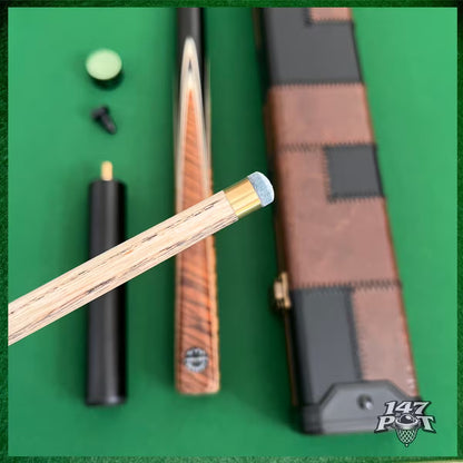 58" Snooker/Pool Cue + Case + 2x Extensions Bundle :: Premium Dark Tan Style