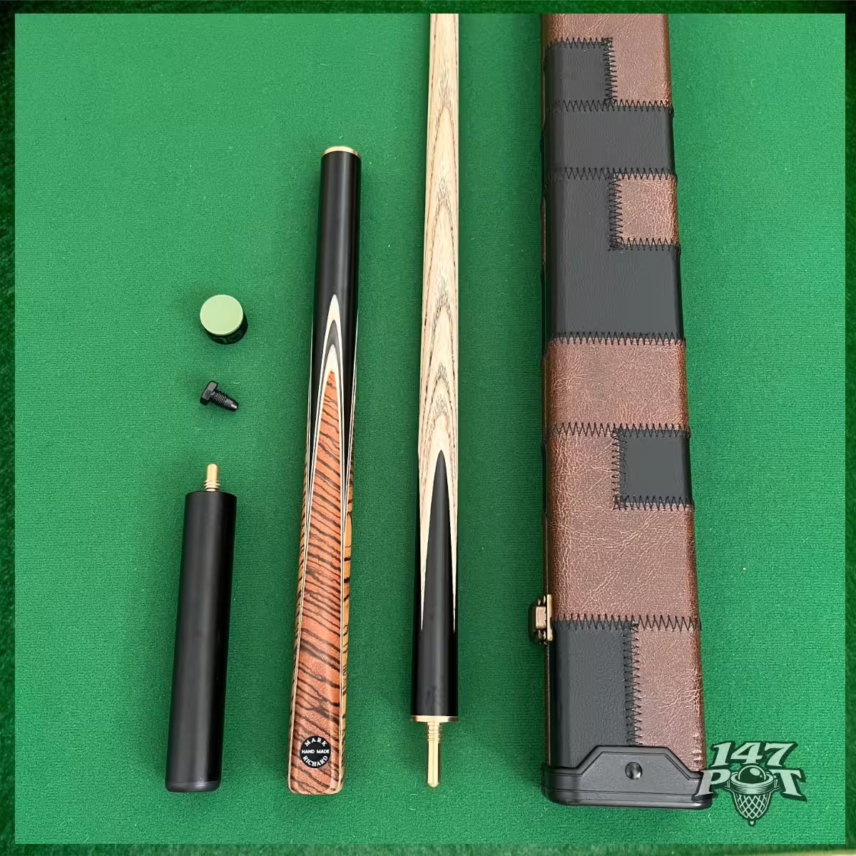 58" Snooker/Pool Cue + Case + 2x Extensions Bundle :: Premium Dark Tan Style