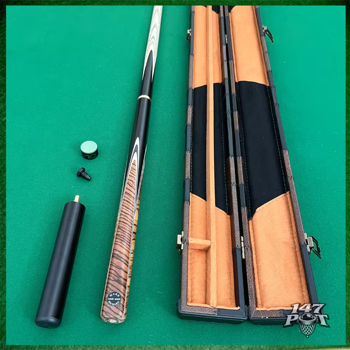 58" Snooker/Pool Cue + Case + 2x Extensions Bundle :: Premium Dark Tan Style