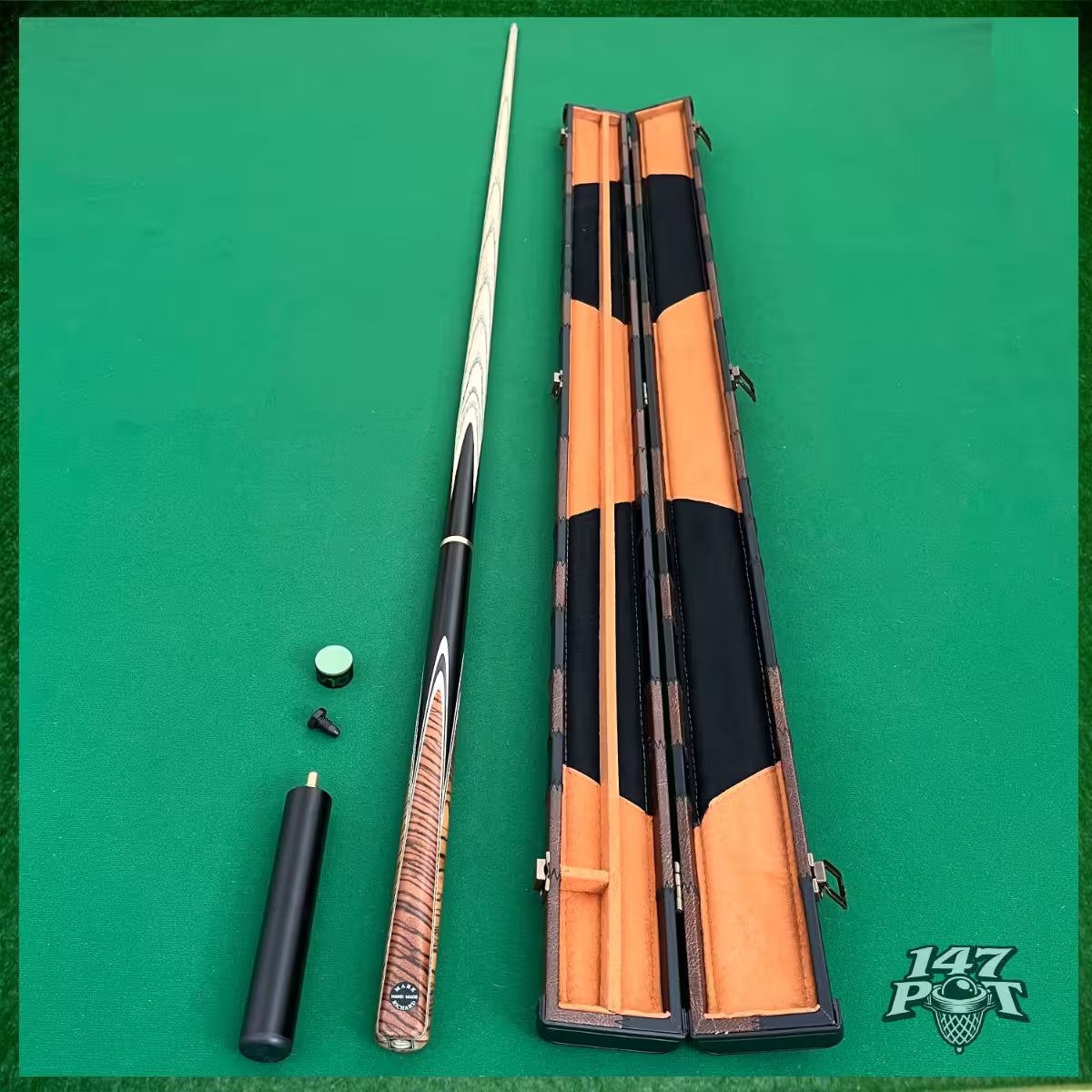58" Snooker/Pool Cue + Case + 2x Extensions Bundle :: Premium Dark Tan Style