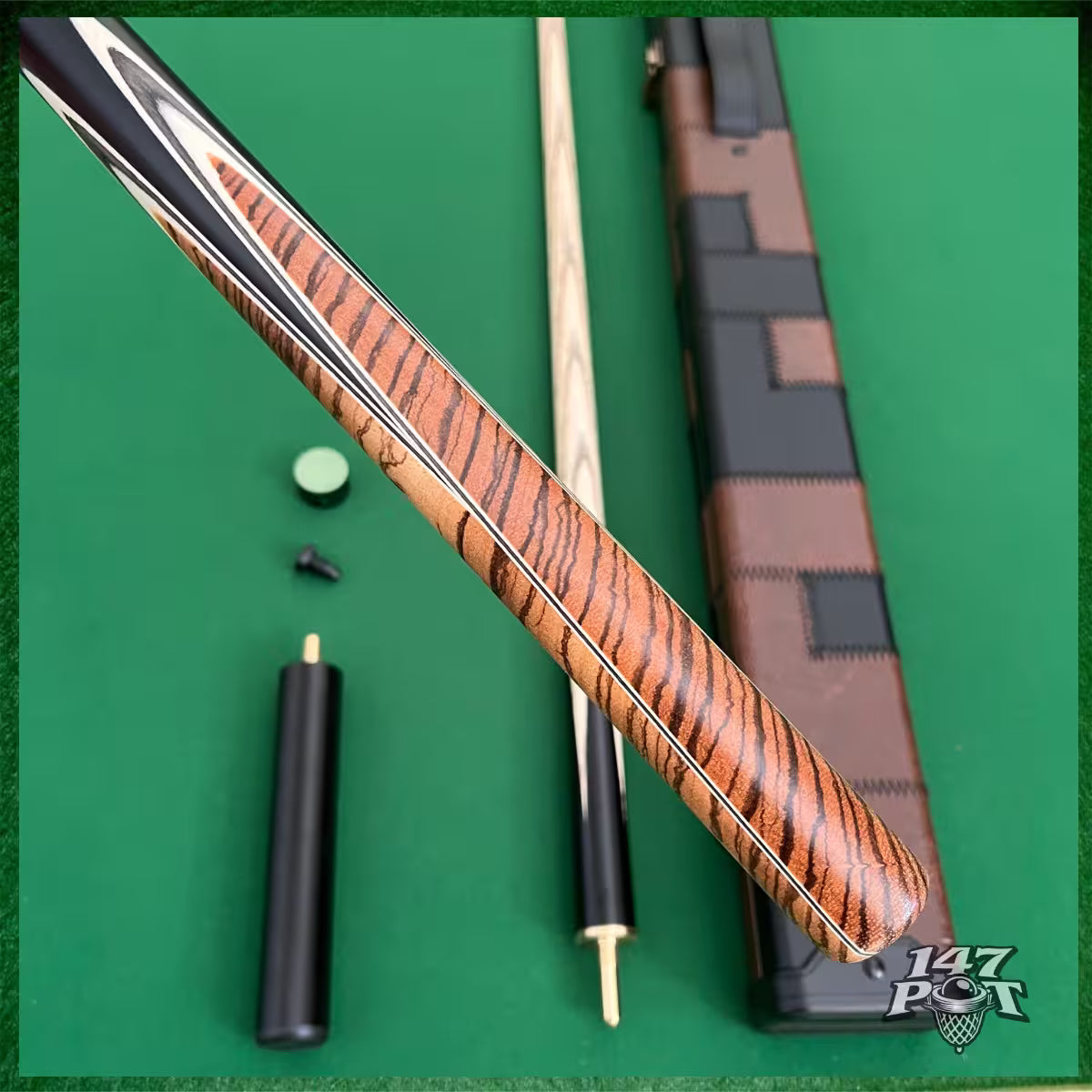 58" Snooker/Pool Cue + Case + 2x Extensions Bundle :: Premium Dark Tan Style