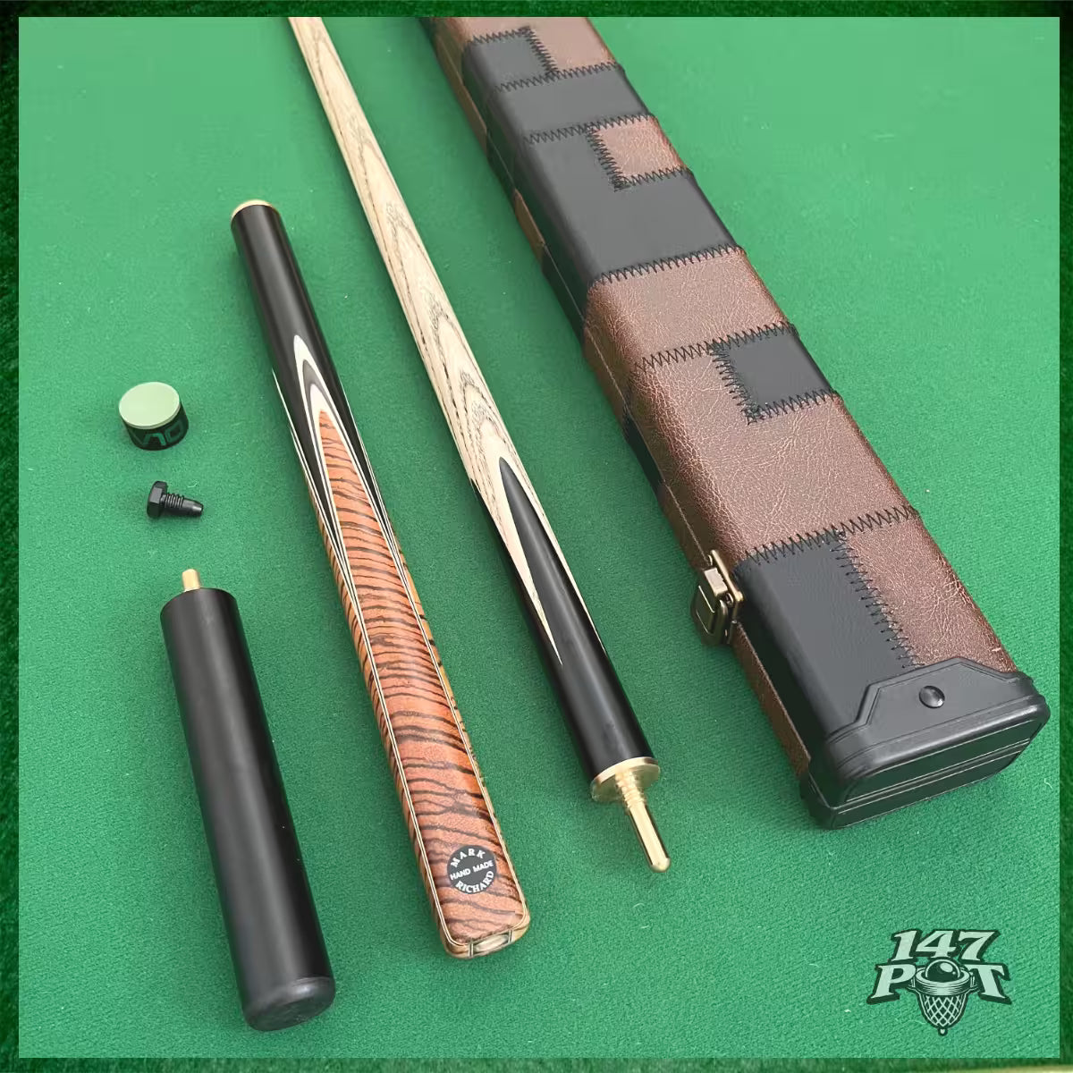 58" Snooker/Pool Cue + Case + 2x Extensions Bundle :: Premium Dark Tan Style