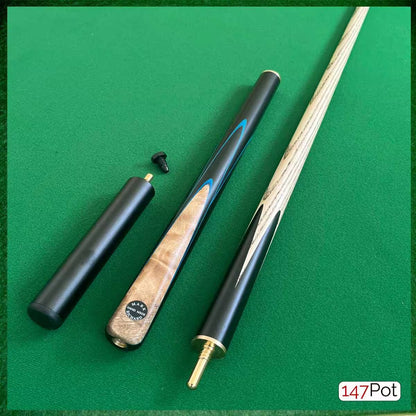 58" ¾ Jointed Handmade Ash 9.5mm Tip Snooker/Pool Cue - Laos Burl & Blue