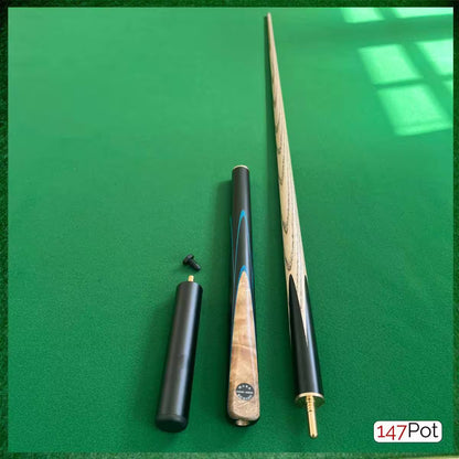 58" ¾ Jointed Handmade Ash 9.5mm Tip Snooker/Pool Cue - Laos Burl & Blue