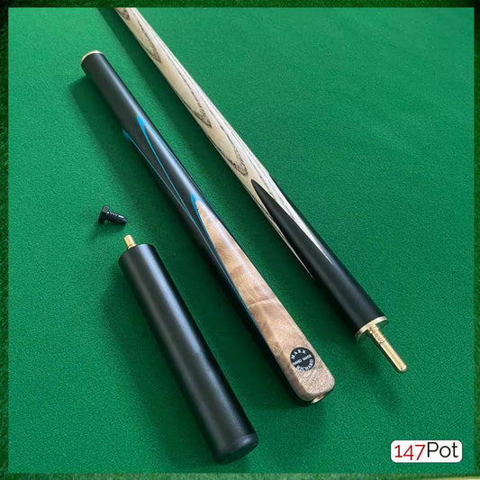 58" ¾ Jointed Handmade Ash 9.5mm Tip Snooker/Pool Cue - Laos Burl & Blue