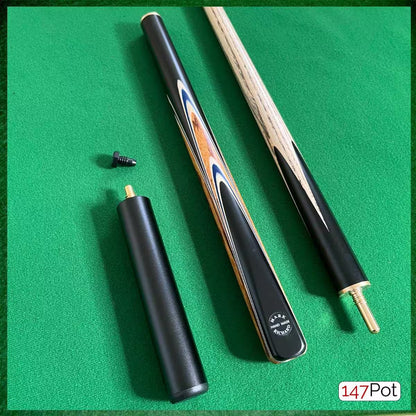 58" ¾ Jointed Handmade Ash 9.5mm Tip Snooker/Pool Cue - Golden Brown & Blue