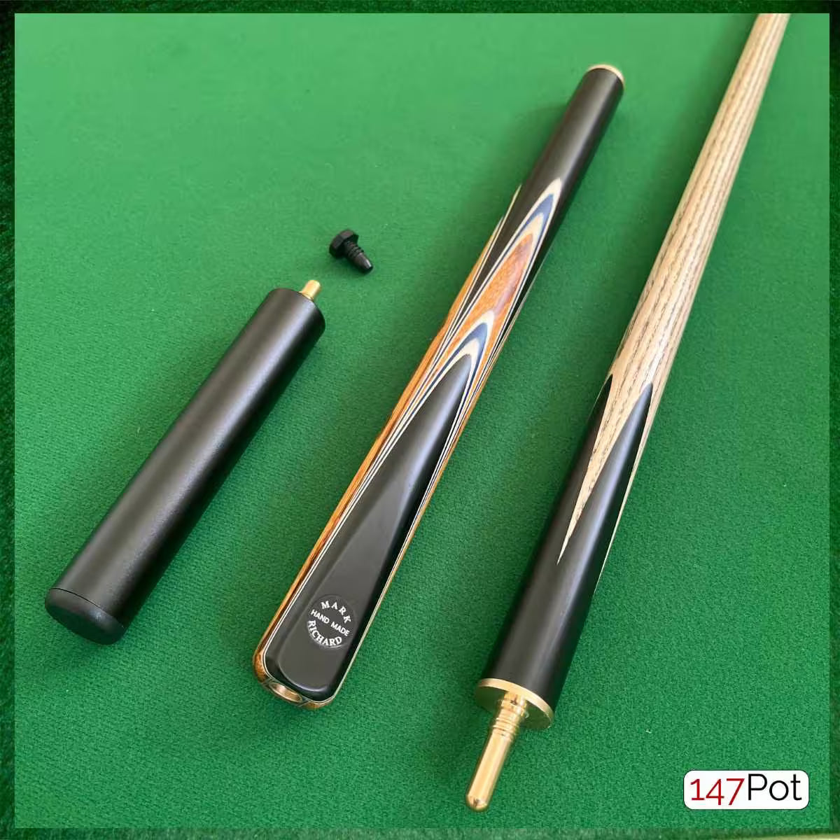 58" ¾ Jointed Handmade Ash 9.5mm Tip Snooker/Pool Cue - Golden Brown & Blue