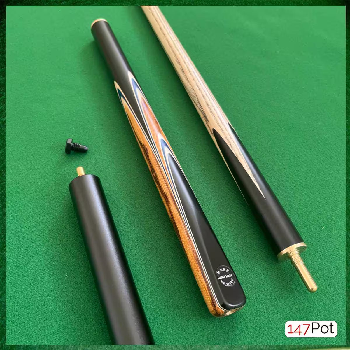 58" ¾ Jointed Handmade Ash 9.5mm Tip Snooker/Pool Cue - Golden Brown & Blue