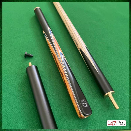 58" ¾ Jointed Handmade Ash 9.5mm Tip Snooker/Pool Cue - Golden Brown & Blue