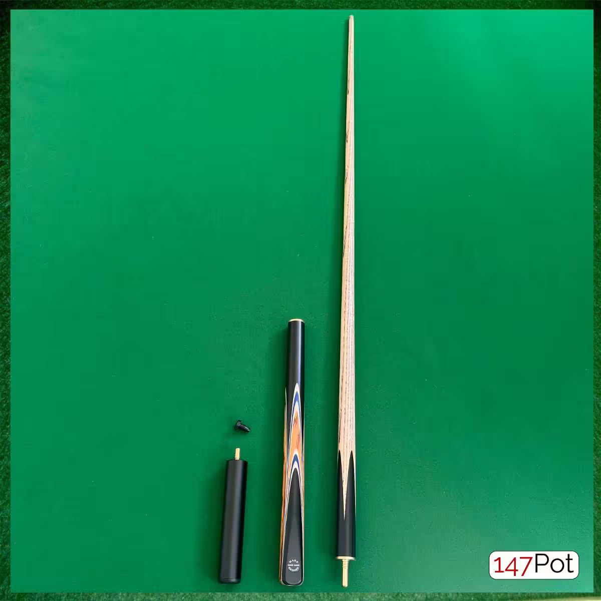 58" ¾ Jointed Handmade Ash 9.5mm Tip Snooker/Pool Cue - Golden Brown & Blue