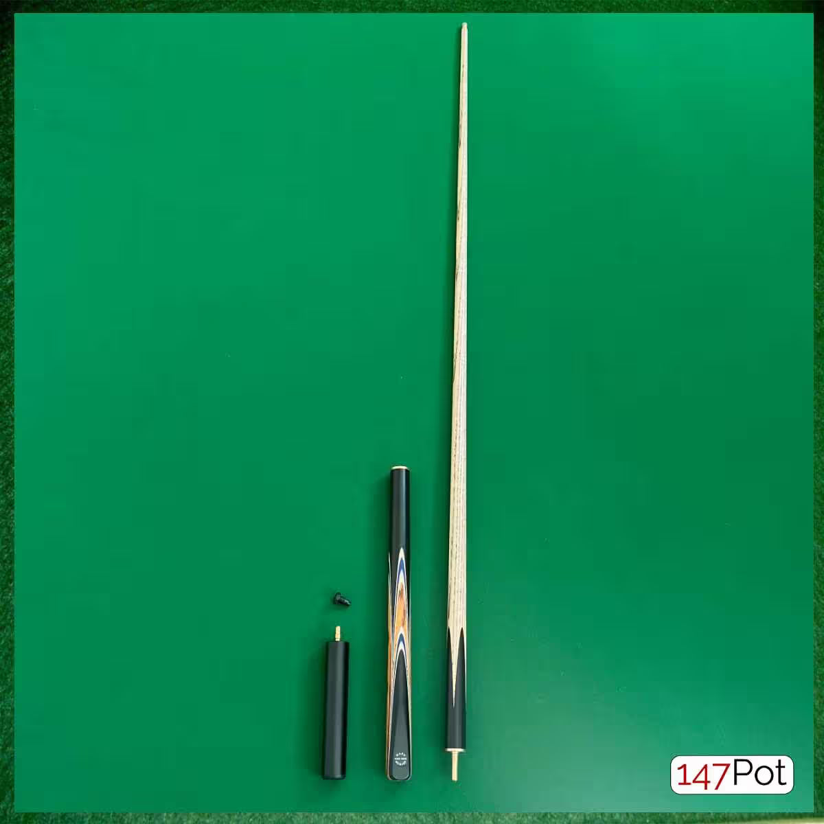 58" ¾ Jointed Handmade Ash 9.5mm Tip Snooker/Pool Cue - Golden Brown & Blue
