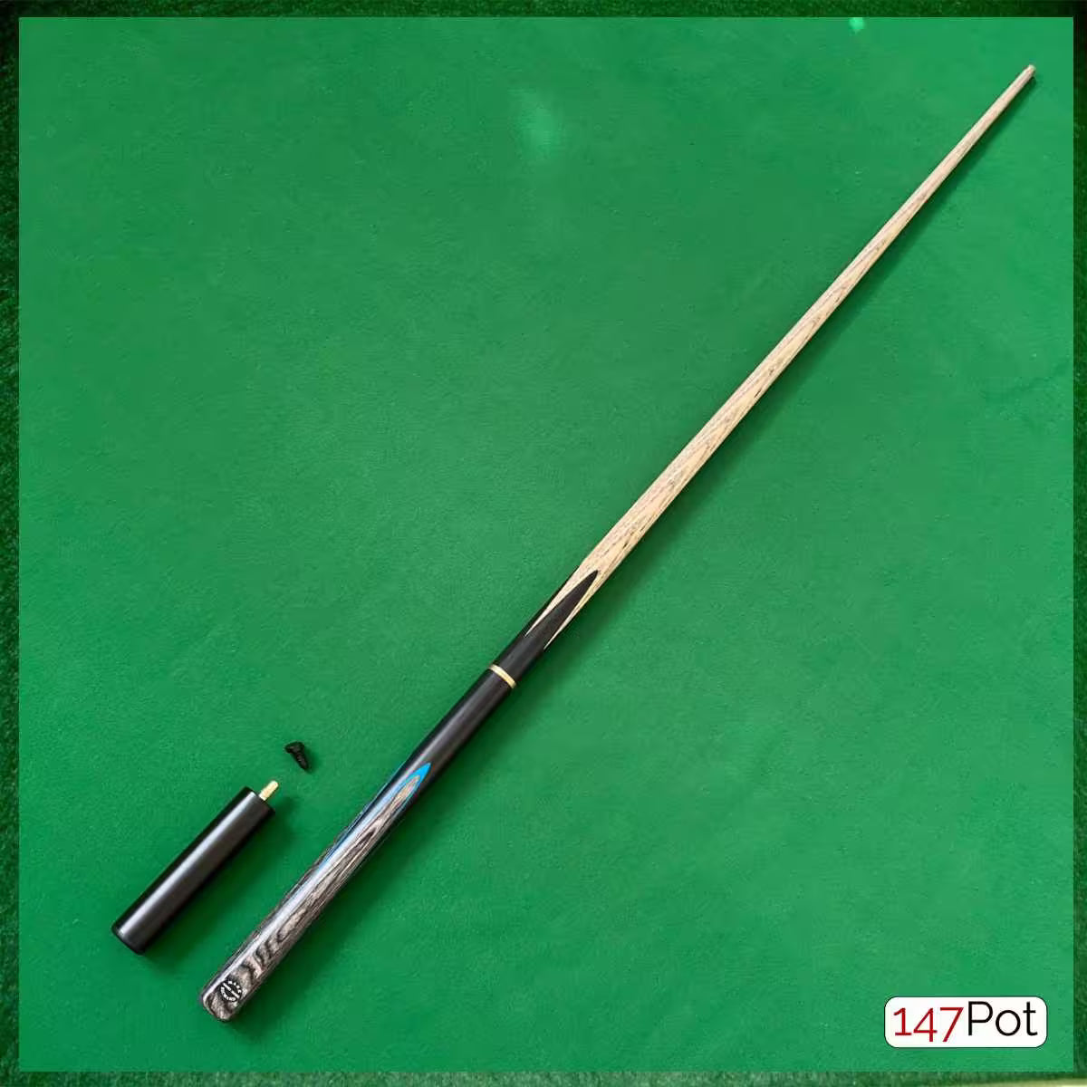 58" ¾ Jointed English Ash Snooker/Pool Cue - Black, Blue Smokey Grey