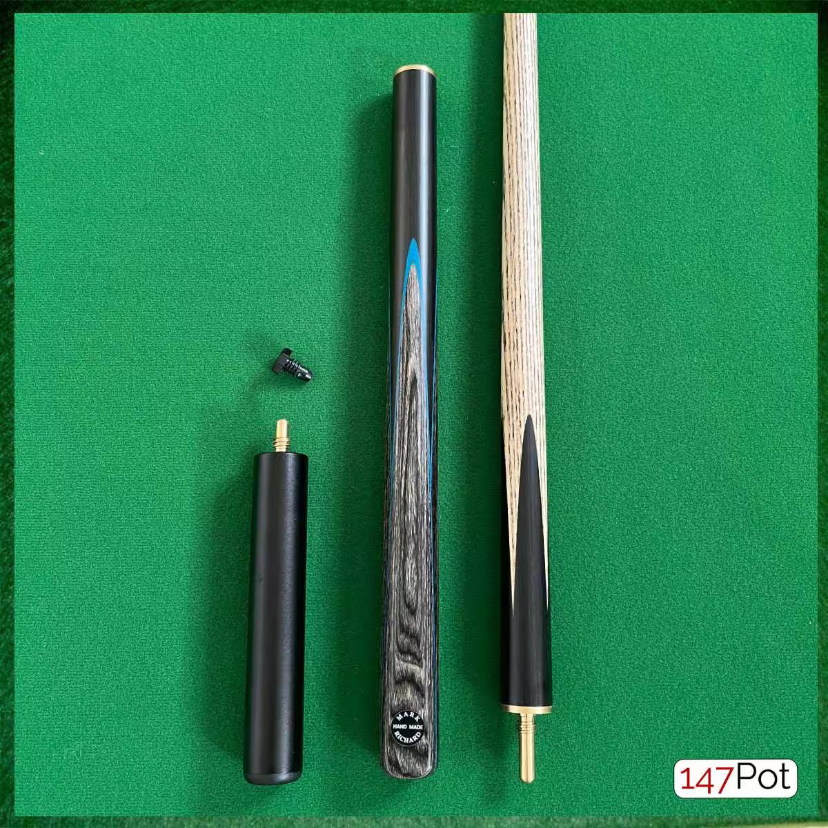 58" ¾ Jointed English Ash Snooker/Pool Cue - Black, Blue Smokey Grey