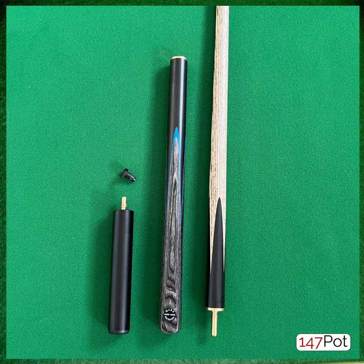 58" ¾ Jointed English Ash Snooker/Pool Cue - Black, Blue Smokey Grey