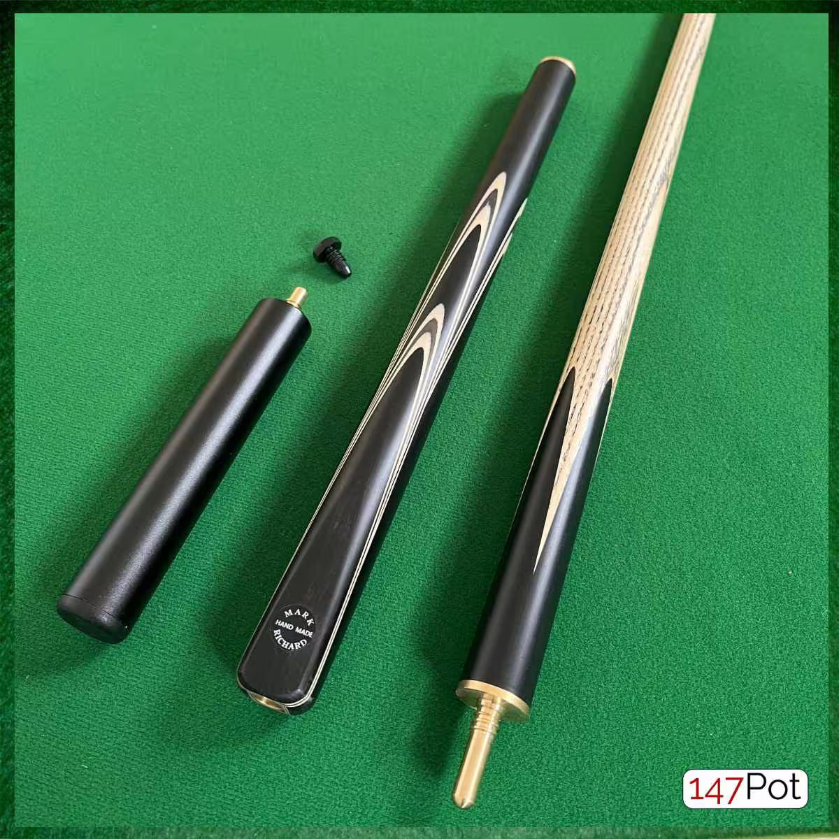 58" ¾ Jointed Handmade Ash 9.5mm Tip Snooker/Pool Cue - Premium Ebony White