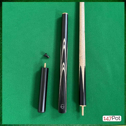 58" ¾ Jointed Handmade Ash 9.5mm Tip Snooker/Pool Cue - Premium Ebony White