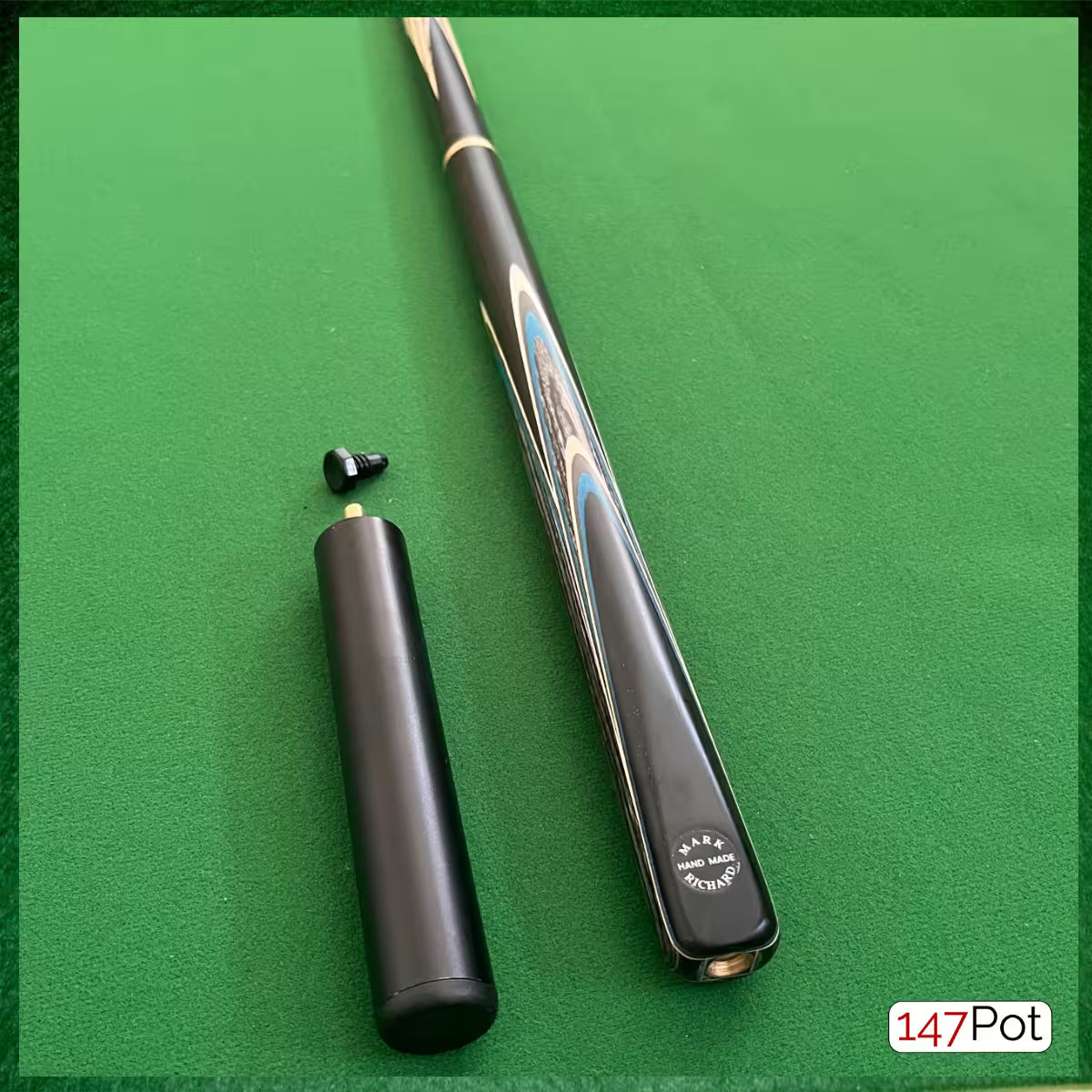 58 Inch ¾ Joint Handmade Ash 9.5mm Tip Snooker/Pool Cue - Blue & White Arrows